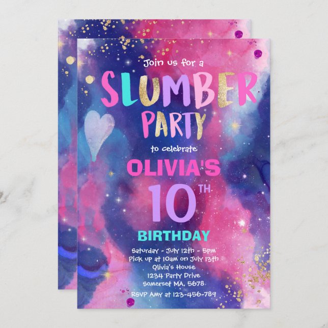 Galaxy Birthday Party Tween Galaxy Slumber Party Invitation (Front/Back)