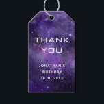 Galaxy Birthday Thank You | Space Science Party Gift Tags<br><div class="desc">This personalized galaxy birthday thank you favor tag features a deep purple cosmic space background with stars and nebulae and a clean modern “Thank You” message. Customize the tag with a name and birthday date to create a special finishing touch for your party favors. Perfect for space themed birthday parties,...</div>