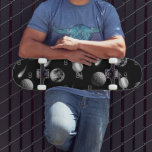 Galaxy black white monogram initials skateboard<br><div class="desc">A stylish black galaxy,  background decorated with your monogram initals as a pattern. White letters. For both him and her.</div>