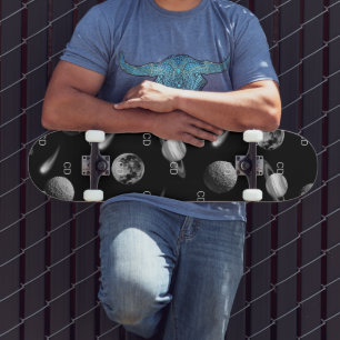 Galaxy black white monogram initials skateboard