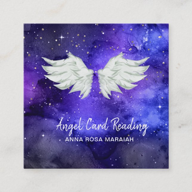 *~* Galaxy Blue Cosmos Stars Angel Wing Universe  Square Business Card (Front)