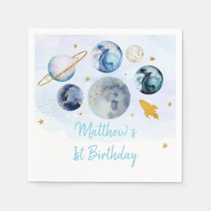 Galaxy Blue Gold Outer Space Birthday Napkin