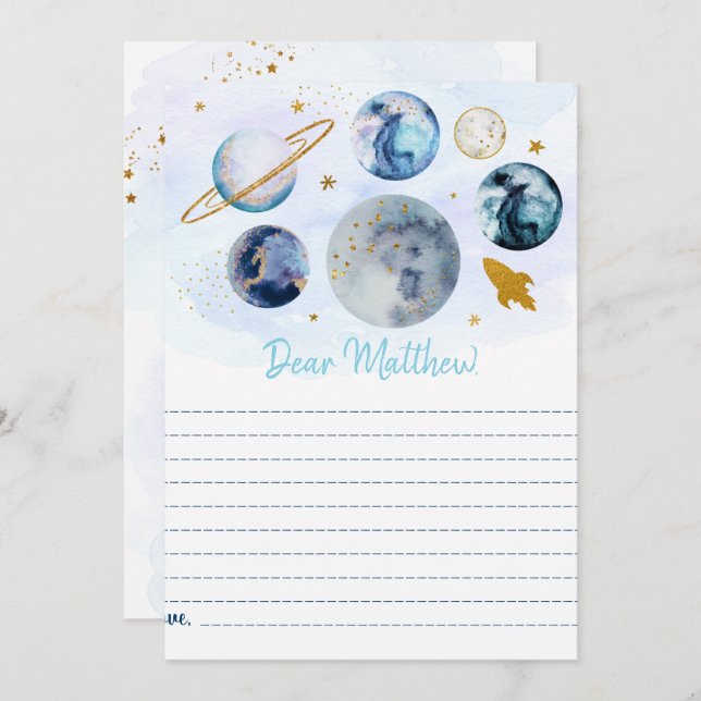 Galaxy Blue Gold Space Birthday Time Capsule Cards (Front/Back)