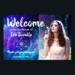 Galaxy Blue Purple Bar Bat Mitzvah Photo Welcome Poster<br><div class="desc">Create your own unique, elegant welcome party signs designing on a simple photo template that can be personalised with your custom text and picture. The cool galaxy artwork by Raphaela Wilson depicts a purple and blue watercolor space nebula, a night sky filled with stars, as well as a modern white...</div>