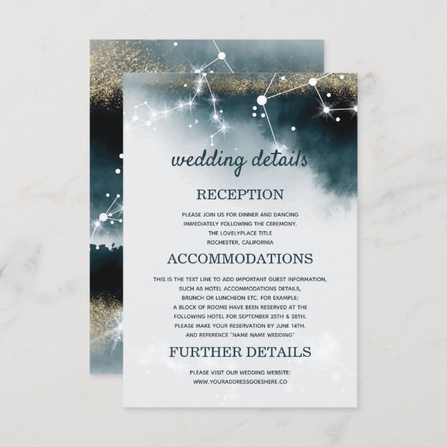 Galaxy Blue Wedding Details Accommodations Invitation (Front/Back)