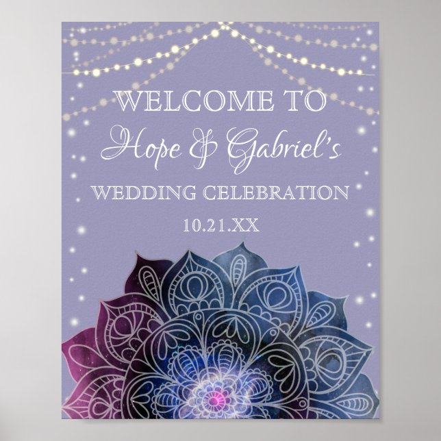Galaxy Boho Nebula Mandala Light Led Bulb Wedding Poster (Front)