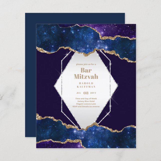 GALAXY Boys BAR MITVAH AGATE Blue Invitation (Front/Back)