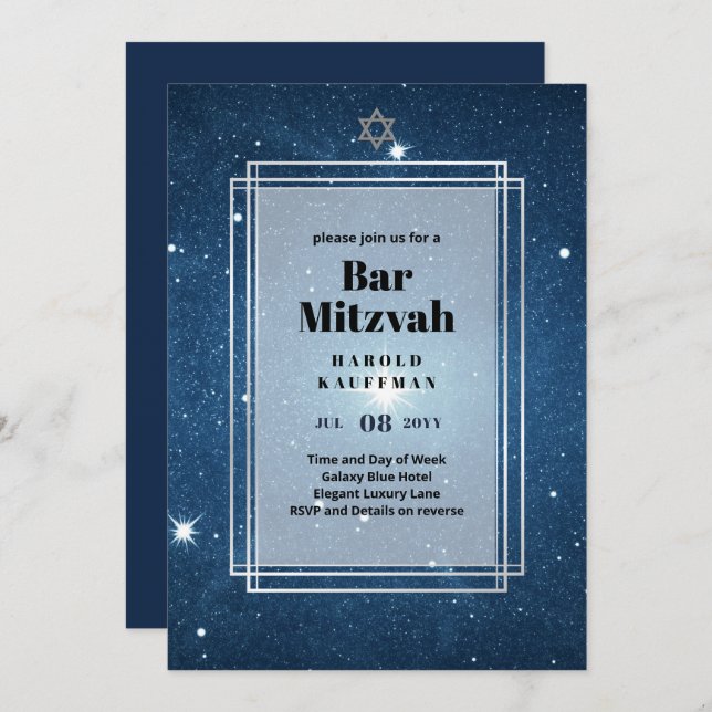 GALAXY Boys BAR MITVAH Space Blue Invitation (Front/Back)