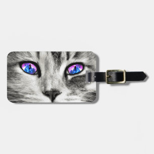 Galaxy Cat Eyes Custom Name Luggage Tag