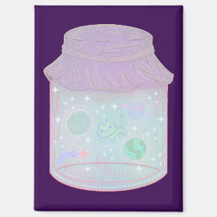 Galaxy Cat in a Jar   Kawaii Space Cat Art Magnet
