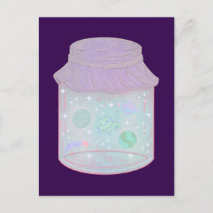 Galaxy Cat in a Jar Kawaii Space Cat Art Postcard