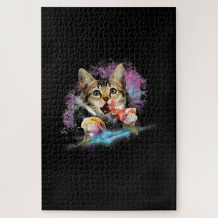 Galaxy Cat Rules Space With Taco And Pizza Power Jigsaw Puzzle