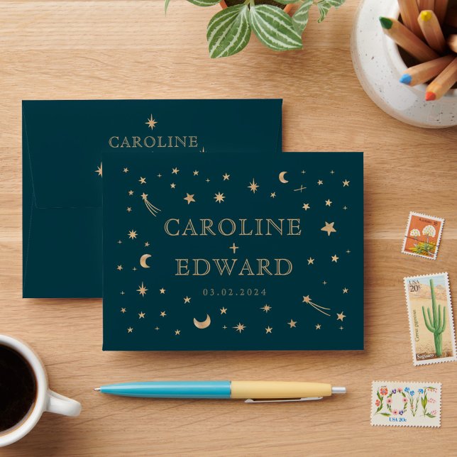 Galaxy Celestial Gold Stars Moon Astronomy Wedding Envelope (Creator Uploaded)