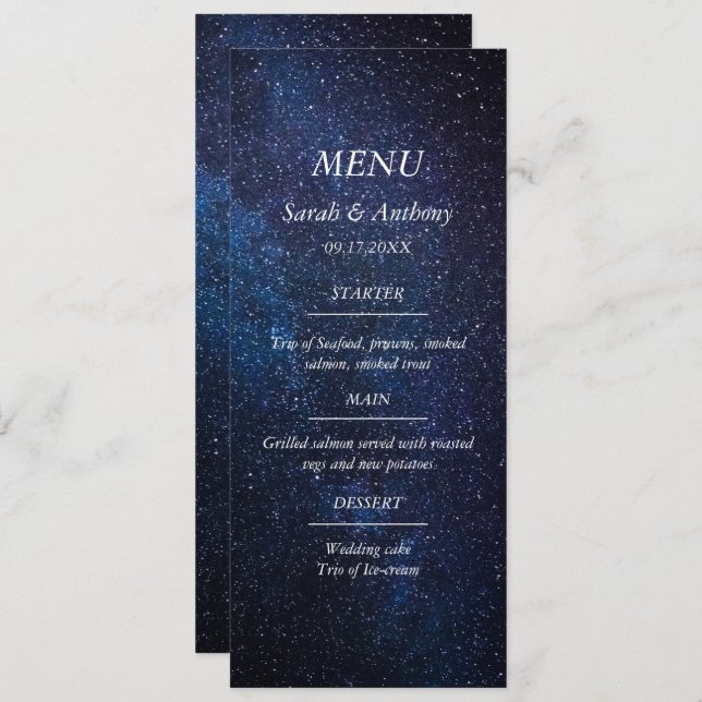 Galaxy Celestial Stars Night Sky Wedding Food  Menu (Front/Back)