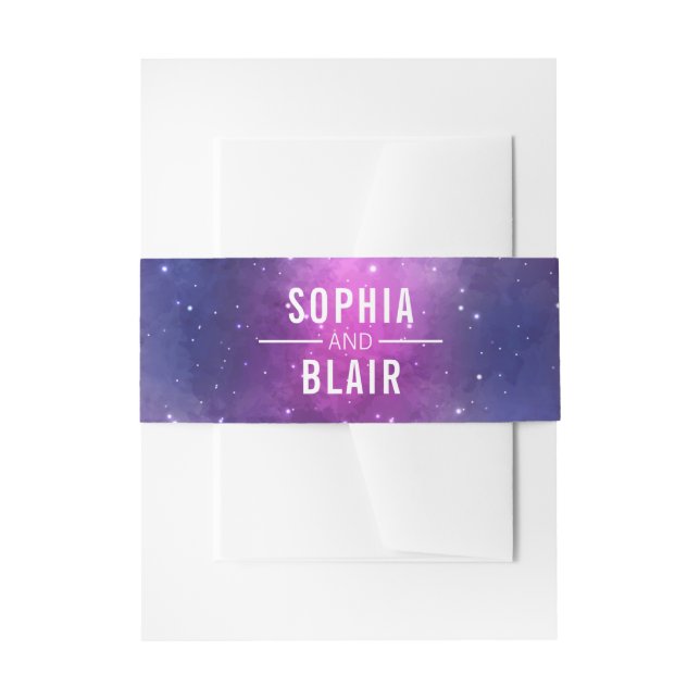 Galaxy Celestial Stars Wedding Dinner Personalised Invitation Belly Band (Front Example)
