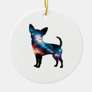 Galaxy Chihuahua Silhouette Ceramic Ornament