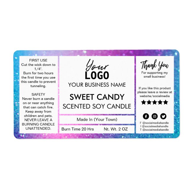 Galaxy Coloured Candy Scented Soy Candle (Front)