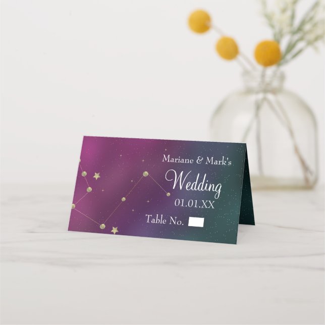 Galaxy Constellation Wedding Gold Stars Moon Foil Place Card (Front)