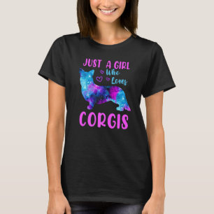 Galaxy Corgi Just A Girl Cute Space Corgi Hearts T-Shirt