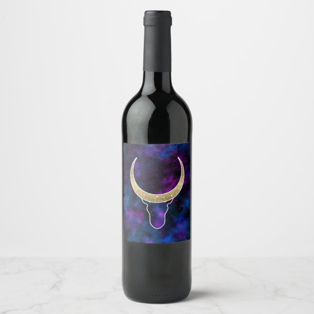 Galaxy cow bull with golden horns. Space design Wine Label (Front)