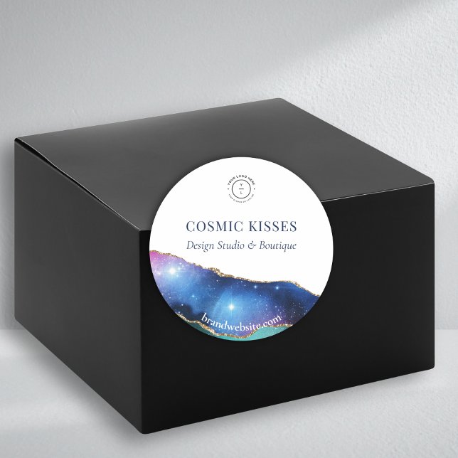 Galaxy Crystal Geode Business Logo Name Website Classic Round Sticker (Creator Uploaded)