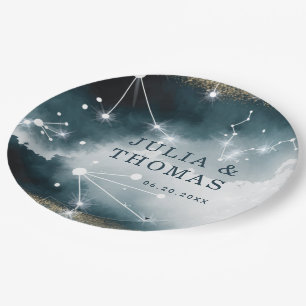 Galaxy Custom Blue Gold Stars Wedding Paper Plate