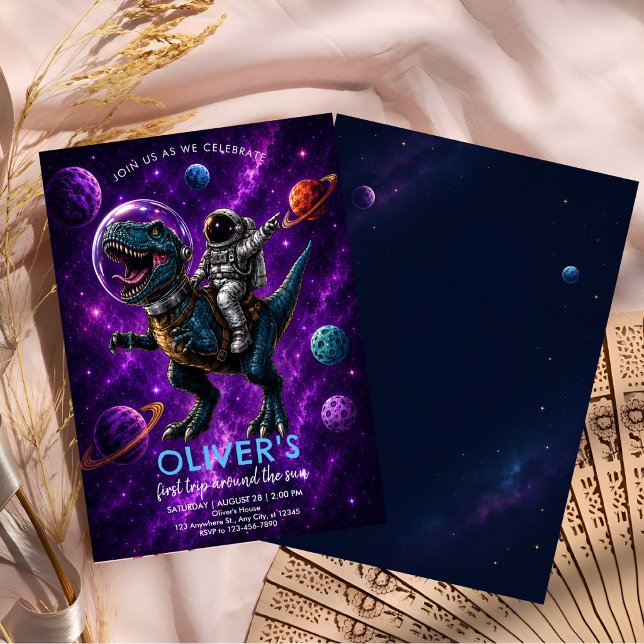 Galaxy Dino 1st Birthday Invitation (Creator Uploaded)