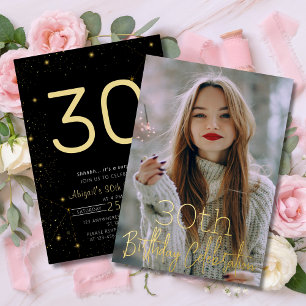 Galaxy Elegant Photo Black Gold Birthday Party