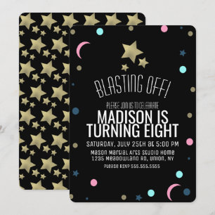 Galaxy Faux Gold Stars Confetti Space Birthday Invitation