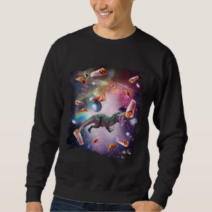Galaxy Flamingo Riding Dinosaur In Space  Rainbow Sweatshirt