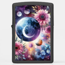 Galaxy Floral Moon Planet Zippo Lighter