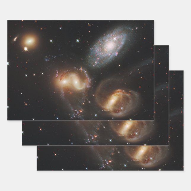 Galaxy Galactic Wreckage of Stephan's Quintet  Wrapping Paper Sheet (Set)
