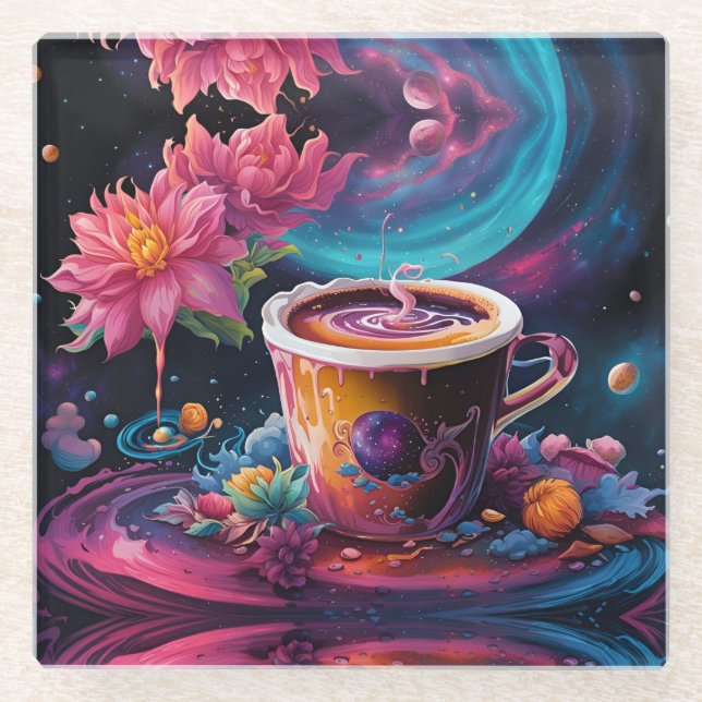 Galaxy Garden Coffee Art Glass Coaster (Front)