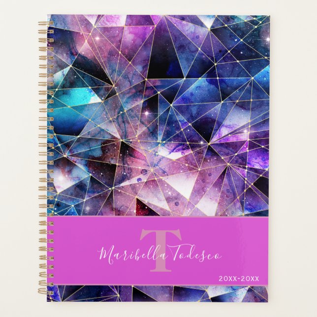 Galaxy Gemstone Crystal Purple Geometric Design Planner (Front)