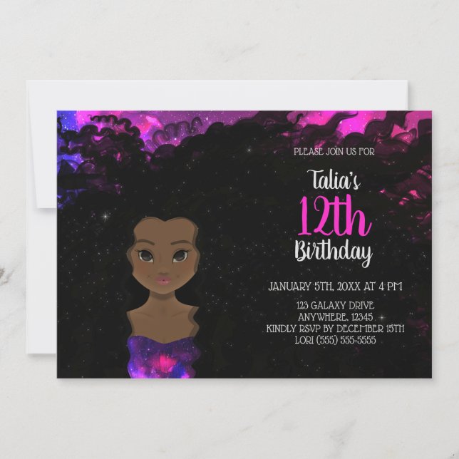 Galaxy Girl Birthday Invitation |  Magic Shade 4 (Front)