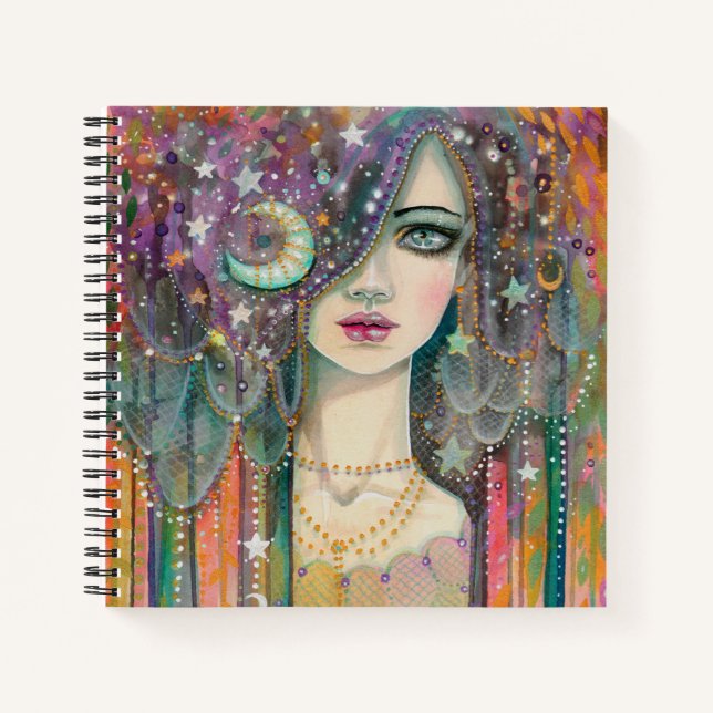 Galaxy Girl Boho Gypsy Fantasy Art Sketchbook Notebook (Front)