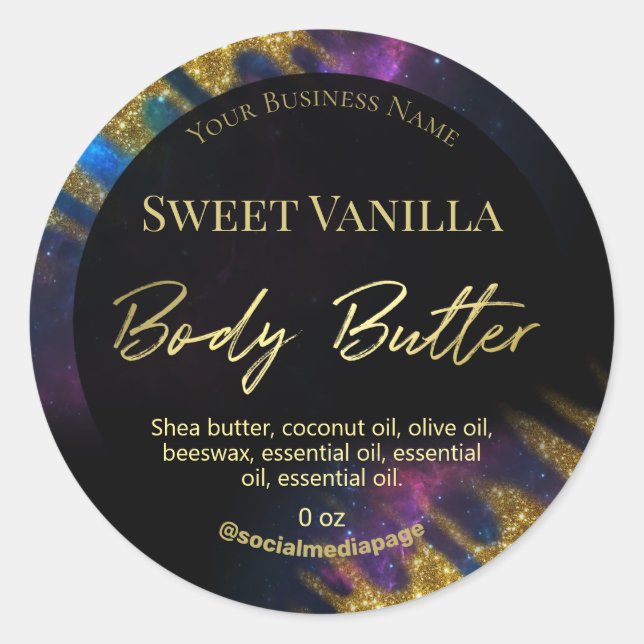 Galaxy Glitter Black Body Butter Labels (Front)