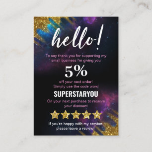 Galaxy Glitter Black Gold Discount Marketing Cards