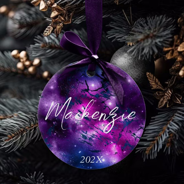 Galaxy Glow | Cosmic Blue Purple and Pink Marble Ceramic Ornament (Creator Uploaded)