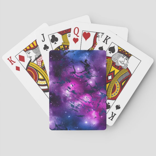 Galaxy Glow | Cosmic Blue Purple and Pink Marble Playing Cards (Back)