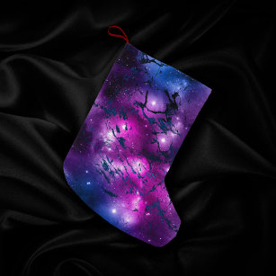 Galaxy Glow   Cosmic Blue Purple and Pink Marble Small Christmas Stocking