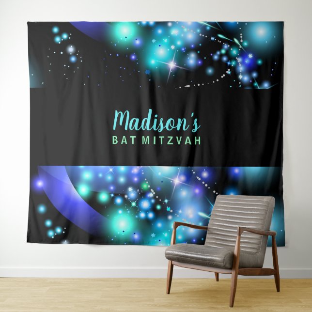 GALAXY GLOWING STARS Bat Mitzvah Backdrop Tapestry (In Situ (Horizontal))