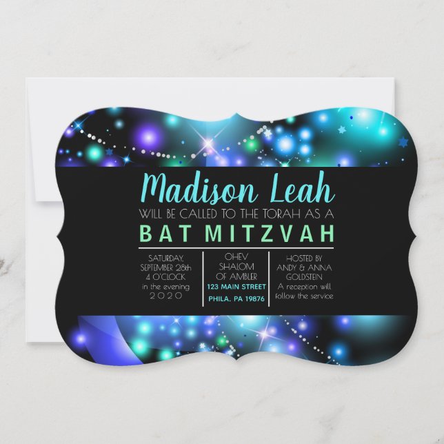 GALAXY GLOWING STARS Bat Mitzvah Invitation (Front)