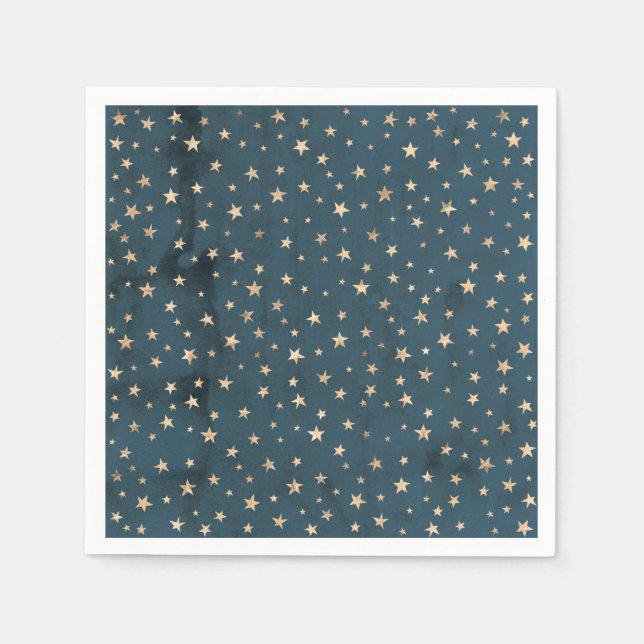 Galaxy Gold Stars Blue Paper Napkin (Front)