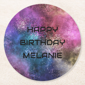 Galaxy Happy Birthday Round Paper Coaster
