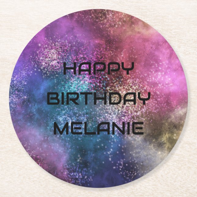 Galaxy Happy Birthday Round Paper Coaster (Front)