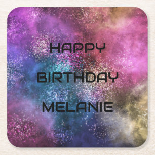 Galaxy Happy Birthday Square Paper Coaster