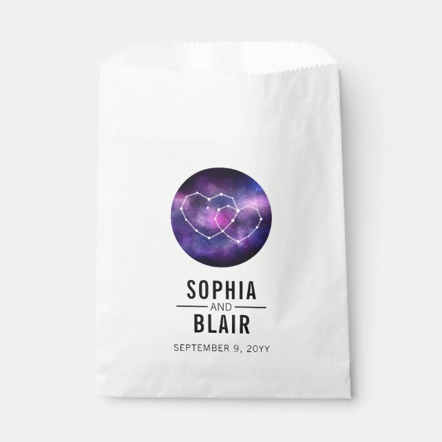 Galaxy Hearts Constellation Wedding Personalised Favour Bag (Front)