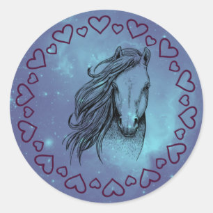 Galaxy Horse & Hearts  Classic Round Sticker