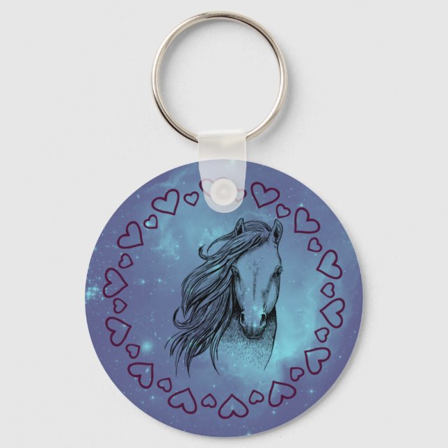 Galaxy Horse & Hearts  Key Ring (Front)